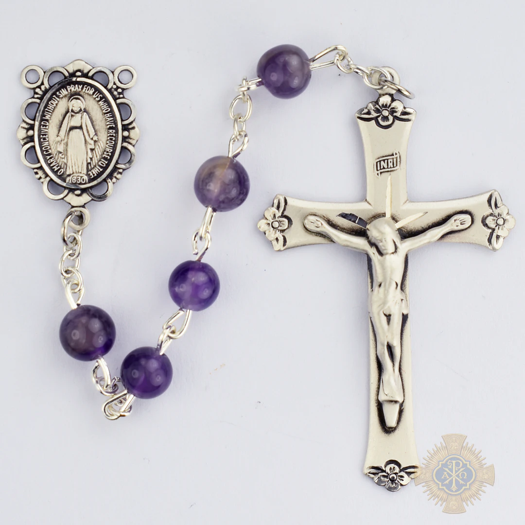 Genuine Amethyst Rosary with Pewter Crucifix Genuine Amethyst Rosary with Pewter Crucifix