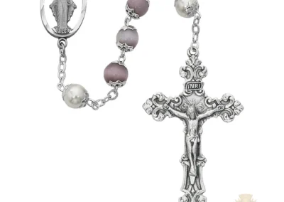 Violet Cat's Eye Rosary with Zinc Alloy Crucifix