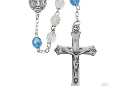 Blue and Aurora Glass Rosary with Pewter Crucifix