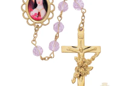 Rose Crystal St Therese Rosary with Pewter Crucifix