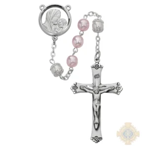 Mother & Child Pink and White Rosary with Sterling silver Crucifix
