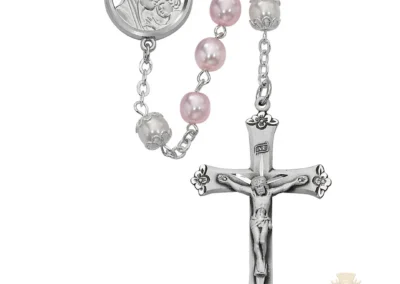 Mother & Child Pink and White Rosary with Sterling silver Crucifix