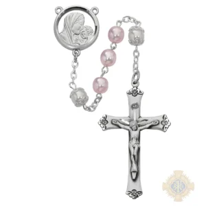Mother and Child Pink and White Rosary with Pewter Crucifix