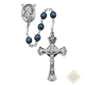 Blue metallic Rosary with Pewter Crucifix