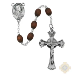 Brown Wood Rosary with Pewter Crucifix