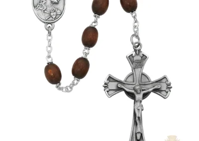 Brown Wood Rosary with Pewter Crucifix