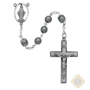 Imitation Hematite Rosary with Pewter Crucifix
