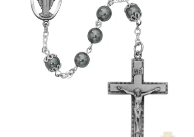 Imitation Hematite Rosary with Pewter Crucifix
