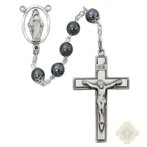Imitation Hematite Rosary with Sterling silver Crucifix
