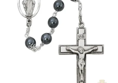 Imitation Hematite Rosary with Sterling silver Crucifix