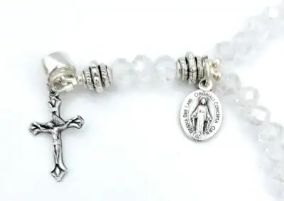 Clear Crystal Wrist Rosary with AB Coating – Five Decade Rosary Bracelet