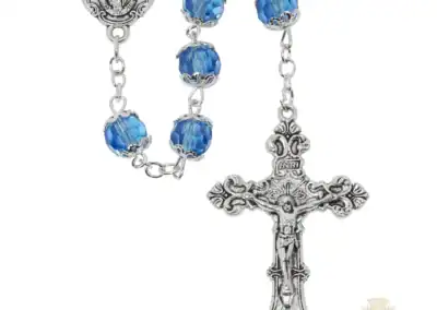 Blue Glass Capped Rosary with Zinc Alloy Crucifix