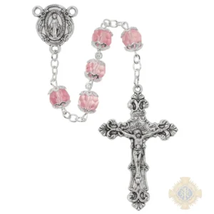 Rose Glass Capped Rosary with Zinc Alloy Crucifix