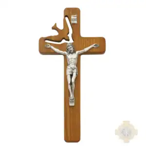 8-Inch Walnut Stained Wood With Holy Spirit Cut Out Crucifix