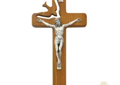 8-Inch Walnut Stained Wood With Holy Spirit Cut Out Crucifix