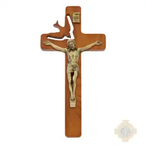 8" Walnut Stained Wood With Antique Bronze Corpus Holy Spirit Crucifix