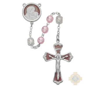 Mother and Child Pink Pearl like Glass Rosary