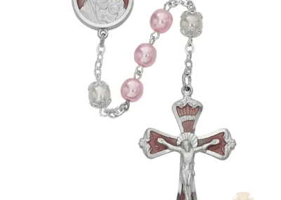 Mother and Child Pink Pearl like Glass Rosary