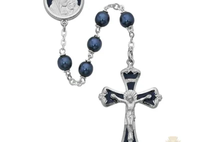 Mother and Child Blue Glass Rosary with Pewter Crucifix