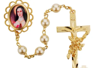 St Therese Pearl like Rosary with Pewter Crucifix