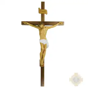 12-Inch. Walnut Wood With Italian Resin Corpus And Inri Wall Crucifix
