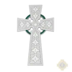 4 3/4-Inch. Celtic Pewter Cross With Green Epoxy