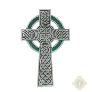 5 1/2-Inch Pewter Celtic Cross With Green Epoxy