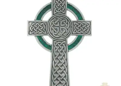 5 1/2-Inch Pewter Celtic Cross With Green Epoxy