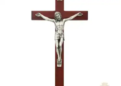 10-Inch. Cherry Stained Beveled Wood With Italian Corpus And Inri. Wall Crucifix