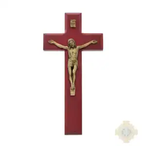 7" Cherry Stained Wood With Antique Bronze Corpus Wall Crucifix