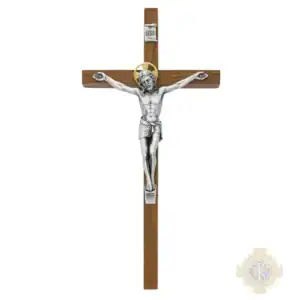 10-Inch. Walnut Wood Cross With Italian Two Tone Corpus And Inri.