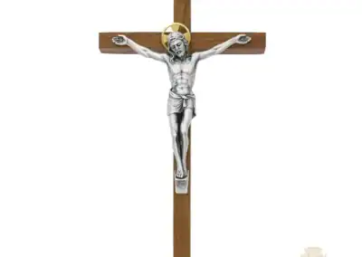 10-Inch. Walnut Wood Cross With Italian Two Tone Corpus And Inri.