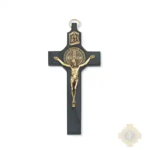 6 1/4-Inch. Black Painted Wood With Gold On Pewter St. Benedict Coins