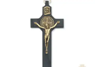6 1/4-Inch. Black Painted Wood With Gold On Pewter St. Benedict Coins