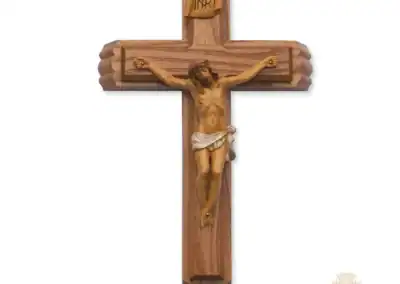 13-Inch. Walnut Stained Wood With Italian Resin Corpus And Inri. Includes 2 Candles And 1 Holy Water Bottle. Wall Crucifix