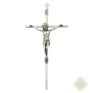 8-Inch. Polished Aluminum Crucifix With Gold Halo Corpus