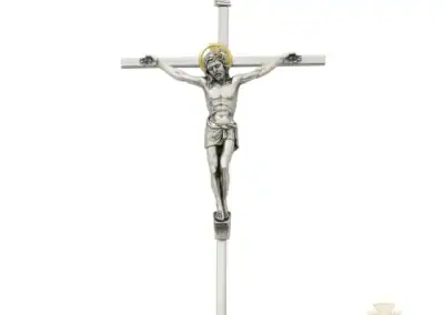 8-Inch. Polished Aluminum Crucifix With Gold Halo Corpus