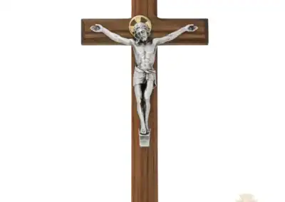10-Inch. Beveled Walnut Stained Wood With Italian Corpus And Inri Wall Crucifix