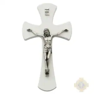 7-Inch. White Painted Wood With Italian Corpus And Inri Wall Crucifix