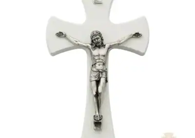 7-Inch. White Painted Wood With Italian Corpus And Inri Wall Crucifix