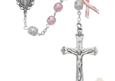 Pink Pearl like Cancer Rosary with Pewter Crucifix