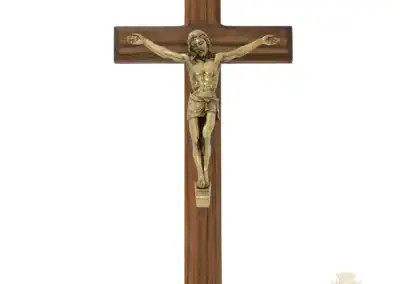 8-Inch. Beveled Walnut Wood With Gold On Pewter Corpus And Inri Wall Crucifix