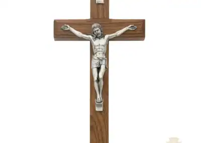 8-Inch. Beveled Walnut Wood With Italian Corpus And Inri Wall Crucifix