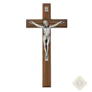 10-Inch. Beveled Walnut Wood With Italian Corpus And Inri Wall Crucifix