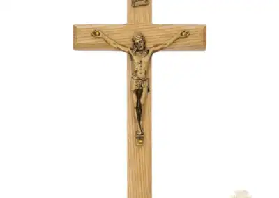 8" Beveled Oak With Antique Gold Corpus Crucifix Bagged