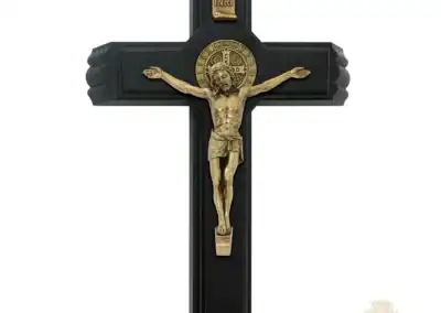 12" Walnut Stained St. Benedict Sick Call Set Wall Crucifix