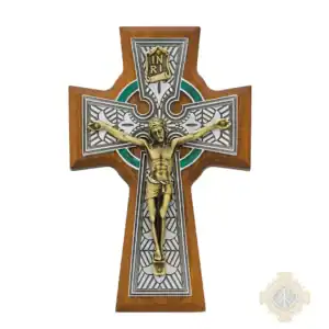 5 1/2-Inch Walnut Stained Ash Wood With Pewter Celtic And Corpus . Wall Crucifix