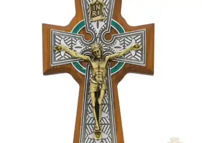 5 1/2-Inch Walnut Stained Ash Wood With Pewter Celtic And Corpus . Wall Crucifix