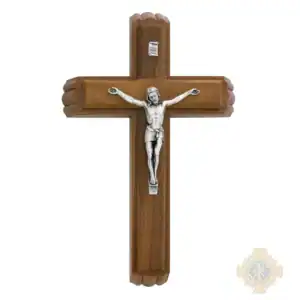 13-Inch. Walnut Wood With Italian Corpus And Inri. Two Candles And 1 Holy Water Bottle Included. Wall Crucifix
