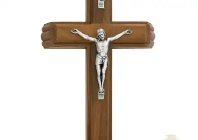 13-Inch. Walnut Wood With Italian Corpus And Inri. Two Candles And 1 Holy Water Bottle Included. Wall Crucifix